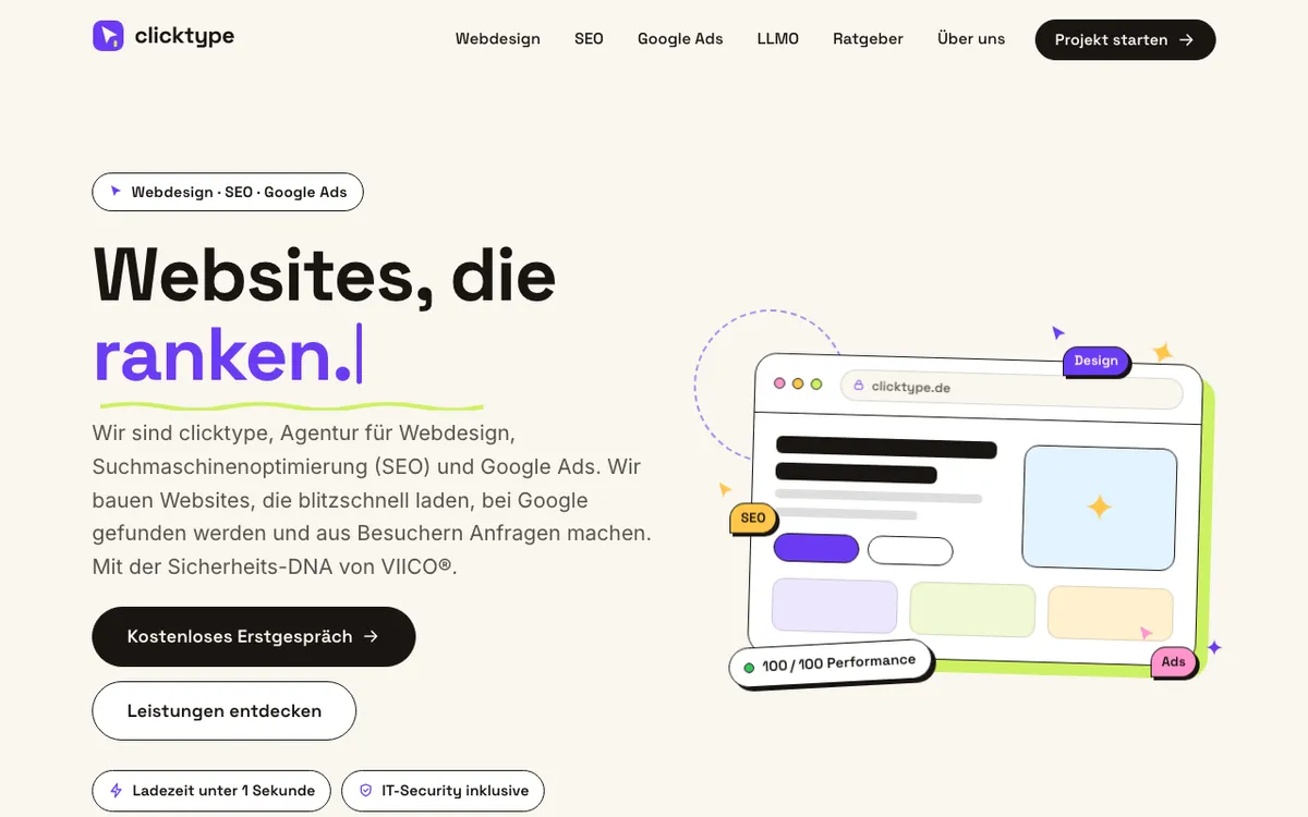 Startseite von clicktype.de auf dem Desktop